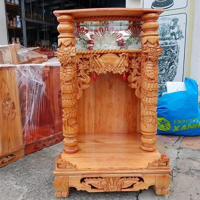 Bàn Thờ Ông Địa Gỗ Xoan ngang 60cm Hộp Đèn , bàn thờ ông địa gỗ