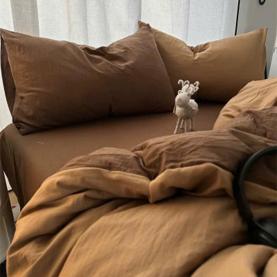 Bộ vỏ chăn ga gối cotton tici LIDACO notag - Full nâu