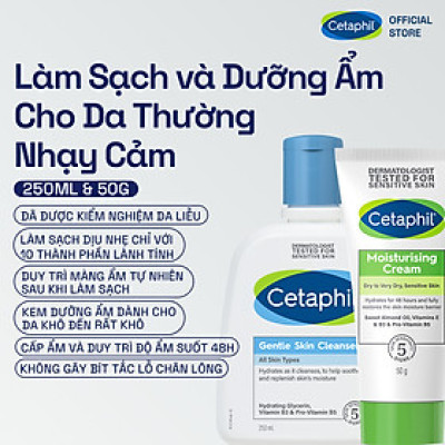 Combo Làm sạch và Dưỡng ẩm cho da nhạy cảm Sữa rửa mặt Cetaphil Gentle Skin Cleanser 250ml + Kem dưỡng ẩm Cetaphil Moisturizing Cream 50g