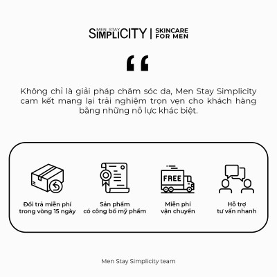 Bộ đôi giảm mụn sưng viêm Men Stay Simplicity cho nam Zinc PCA 1% + Terpineol-4 100g + 30ml