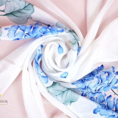 Khăn Lụa Vuông Vẽ Tay Cẩm Tú Cầu – SenSilk Silk Painting 75*75cm, Khăn Lụa Tơ Tằm Cao Cấp