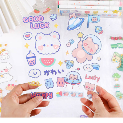 SET 6 Tờ 90 Nhãn Dán Sticker Thỏ Gấu Chuột PET Trong Suốt Cute Không Thấm Nước Trang Trí Dễ Thương
