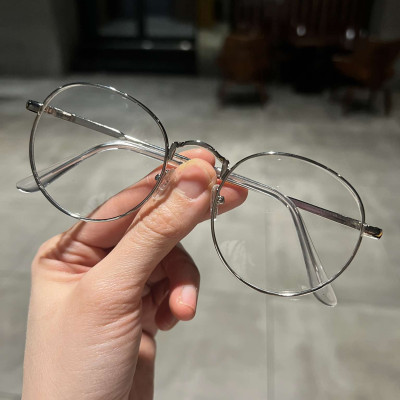 Gọng Kính, Kính Mắt tròn kim loại màu bạc cho nam nữ