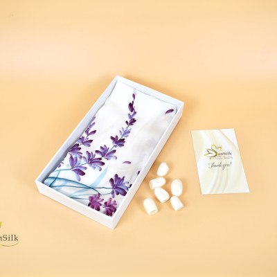 Khăn Lụa Vuông Thời Trang Vẽ Tay Hoa Lavender - SenSilk Limited, Khăn Lụa Tơ Tằm Việt Nam