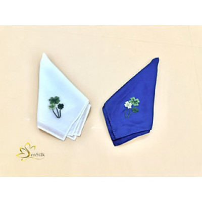 Silk Handkerchief 100% Handmade Embroidery - Khăn Tay Thêu Lụa Cỏ 4 Lá - Quà Tặng Trái Tim SenSilk - Best Seller Vienam Gift