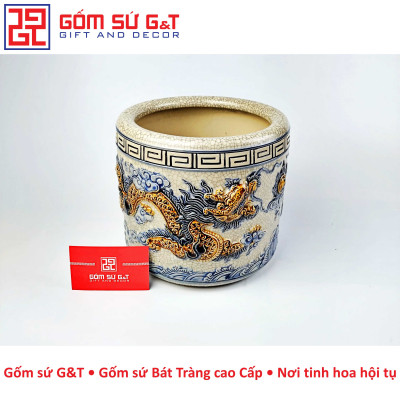 Bát hương men rạn rồng nổi Gốm Sứ G&T