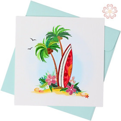 Thiệp giấy xoắn nghệ thuật - góc nhỏ bãi biển - size 15x15cm