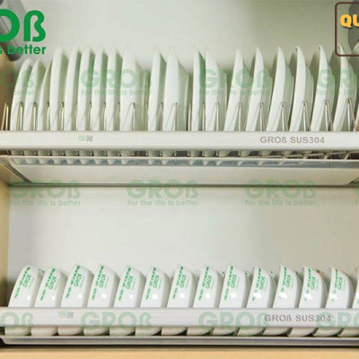 Giá để bát đĩa trong tủ bếp 2 tầng inox 304 vĩnh viễn không han gỉ thương hiệu Grob