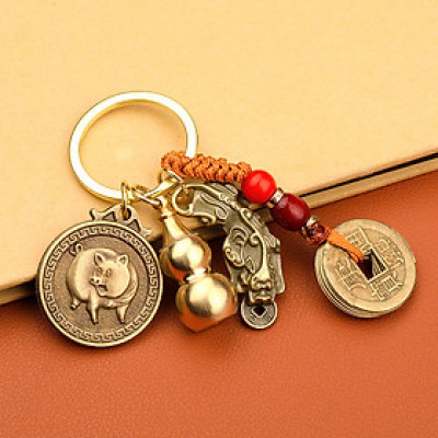 Gắn Chìa Khóa Hộ Mệnh Phong Thủy Tuổi Hợi Tết Nguyên Đán 2023 Tuổi Heo Lợn 12 Con Giáp Dây 5 Đồng Xu Legaxi