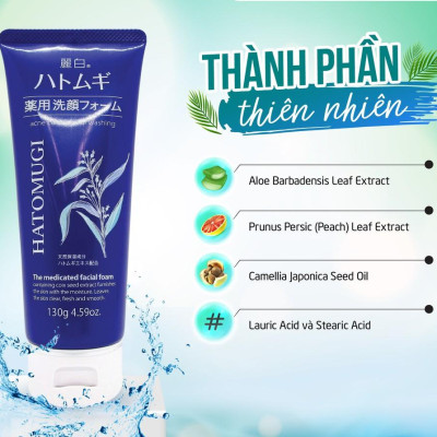 Sữa rửa mặt trắng da Hatomugi Cleansing Foam hạt Ý Dĩ
