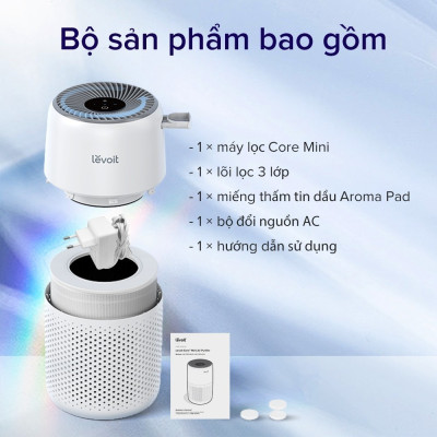 Máy lọc không khí Levoit Core Mini - Diện tích 17m2, Dùng được tinh dầu, Công nghệ Air Turbo - Hàng Chính Hãng