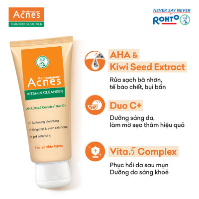 Sữa rửa mặt vitamin làm sáng da, mờ sẹo thâm dạng kem Acnes Vitamin Cleanser 100g