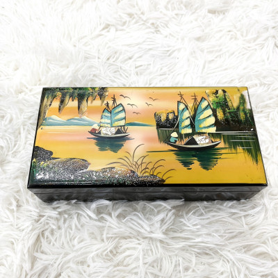 Hộp trang sức sơn mài vẽ màu lót nhung bên trong sang trọng size 10x20 cm