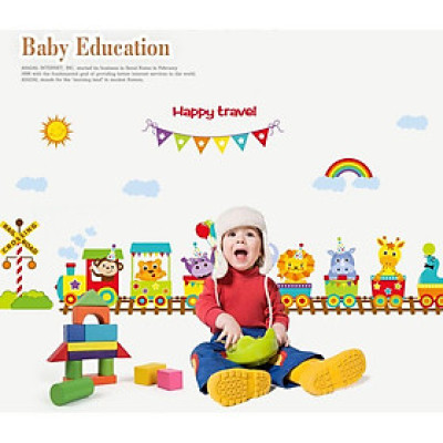 Sticker Decal dán tường  Đoàn tàu happy travel SK9011