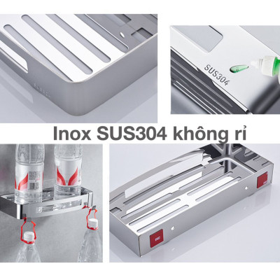 Kệ chữ nhật để đồ nhà tắm dán tường inox 304 Hobby Home Decor KCN1