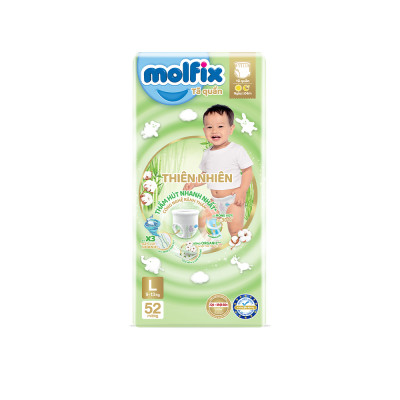 Tã/bỉm quần Molfix Thiên nhiên Super Jumbo L (9kg - 13kg) - Gói 54+8 miếng