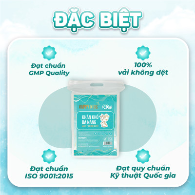 Khăn vải khô đa năng Happy Kids EcoWipes túi 270 tờ không mùi không cồn không paraben an toàn cho da nhạy cảm