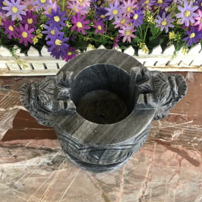 Lư hương, bát hương, bát nhang chạm rồng trang trí bàn thờ, mộ đá cẩm thạch vân đen - Cao 20 cm