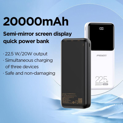 Sạc Dự Phòng Pisen Quick Semi - Mirror 22.5W 20000mAh - Màu Trắng