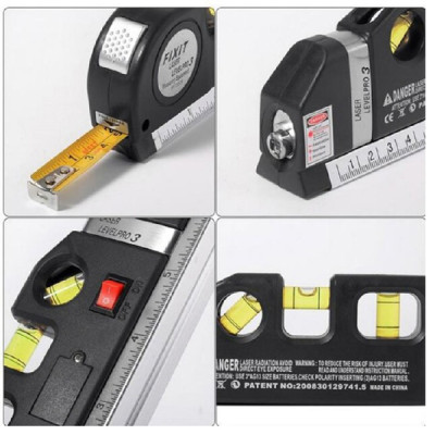 Dụng Cụ Thước Nivo, Căn Mực Laser Thước Kéo 2,5M 4in1 Laser Level Pro 3