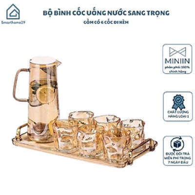 Bộ Cốc Bình Nước Thuỷ Tinh Cao Cấp Chịu Nhiệt Để Bàn Sang Trọng Cho Phòng Khách 1800ML - HÀNG CHÍNH HÃNG MINIIN