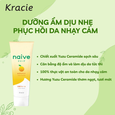 Sữa Rửa Mặt Sạch Sâu Chiết Xuất Quả Thanh Yên Và Ceramide Kracie Naive Face Wash (Yuzu Ceramide) - Tuýp 130G