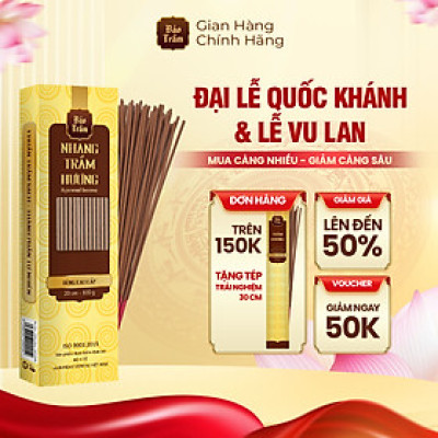 Nhang Trầm Hương 20cm Cao Cấp – Hộp Vàng 100g | Bảo Trầm – Thơm Tự Nhiên, Không Khói Gắt, An Toàn