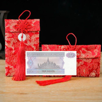 Túi gấm màu xanh con Lân loại 10 Myanmar sưu tầm, làm quà tặng