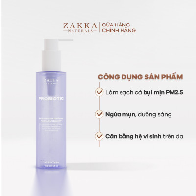Gel Rửa Mặt Zakka Naturals Loại Bỏ Bụi Mịn, Sạch Sâu, Ngừa Mụn, Sáng da Probiotic Anti-Pollution Radiance Amino Gel 150ml