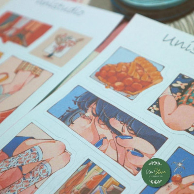 set 2 tấm sticker hoạt hình - sticker tự làm chất liệu giấy nhám - uni011