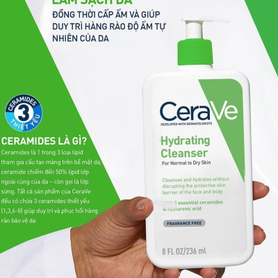 Sữa Rửa Mặt Dịu Nhẹ Cho Da Khô CeraVe Hydrating Cleanser 473ml