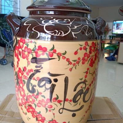 Hũ đựng rượu gạo gốm sứ Bát Tràng tài lộc hoa đào loại 15L