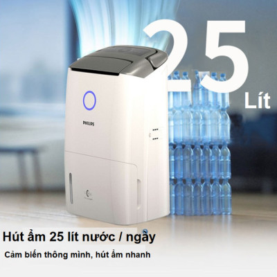 Máy hút ẩm kiêm lọc không khí cao cấp Philips DE5205/00 Cảm biến chất lượng không khí: 4 màu cho diện tích 31-40(㎡ ) - HÀNG NHẬP KHẨU