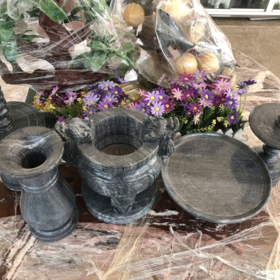 Bộ đồ thờ cúng đá cẩm thạch vân đen