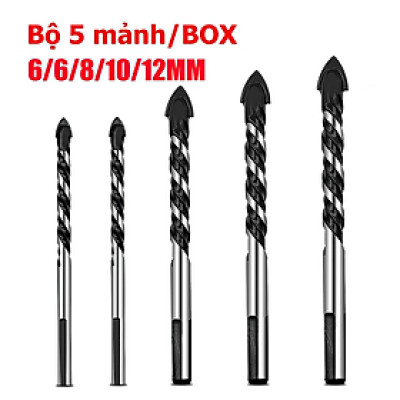 Bộ 5 Mũi Khoan cao cấp Hình Tam Giác Đa Năng Kích Thước 6 / 8 / 10 / 12mm khoan bê tông, sắt, nhôm, gỗ, gạch - miếng lót chuột