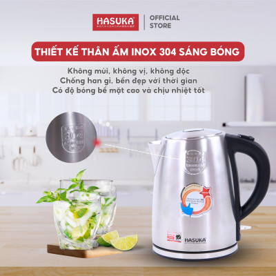 Ấm siêu tốc HASUKA HSK-177 dung tích 1.7L, công suất 1850W đun nhanh, chế độ ngắt tự động tiết kiệm điện tối đa - HÀNG CHÍNH HÃNG