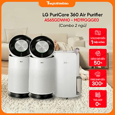 [COMBO 2 NGỦ] Máy lọc không khí LG PuriCare360 - AS65GDWH0 - Máy hút ẩm 19L LG - MD19GQGE0 - Hàng chính hãng LG