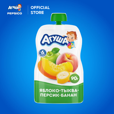 Combo 6 Gói Trái cây nghiền vị táo, đào, chuối và bí ngô Agusha 90g/gói dành cho bé từ 6 tháng trở lên