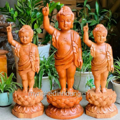 Tượng phật đản sinh bằng gỗ hương đá kt cao 40×15cm