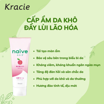 Sữa Rửa Mặt Sạch Sâu Chiết Xuất Lá Đào Kracie Naive Face Wash (Peach Leaf) - Tuýp 130G