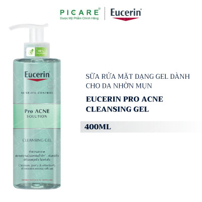 Eucerin Pro ACNE Solution Cleansing Gel: Gel Rửa Mặt Da Mụn (400 ml)