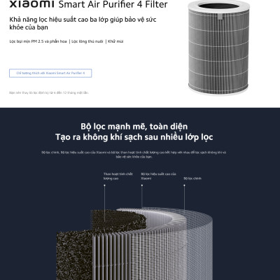 Lõi Lọc Không Khí Xiaomi Smart Air Purifier 4 Filter - Hàng Chính Hãng
