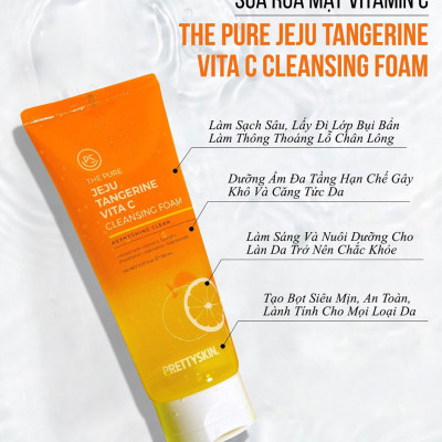 Sữa rửa mặt dưỡng ẩm và sáng da Pretty Skin Jeju Tangerine Vita C Cleansing Foam 150ml