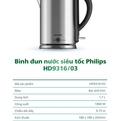 Bình Đun Siêu Tốc Philips HD9316 (1.7L) - Hàng chính hãng