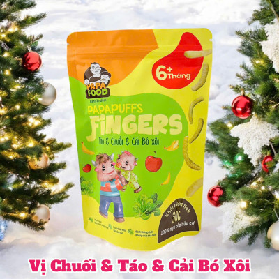 Bánh ăn dặm PAPAFOOD PAPAPUFFS Chuối & Táo & Cải Bó Xôi - 100% Ngũ Cố Hữu Cơ - Gói 30G