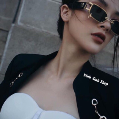 Kính râm, Kính mát Nam nữ Mắt vuông unisex form nhỏ thời trang retro sành điệu (Đen)