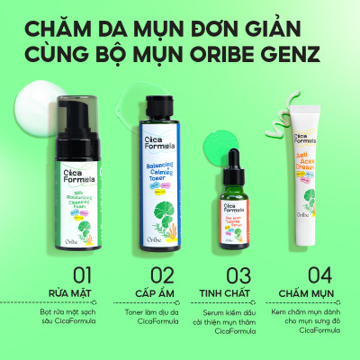 Sữa rửa mặt rau má tạo bọt Oribe Cica Formula làm sạch sâu dưỡng ẩm cho da mụn da dầu nhạy cảm 120ml