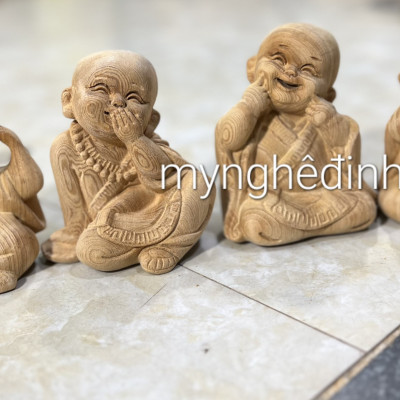Bộ tượng tứ không bằng gỗ ngọc am thơm nức kt 9×8×6cm 