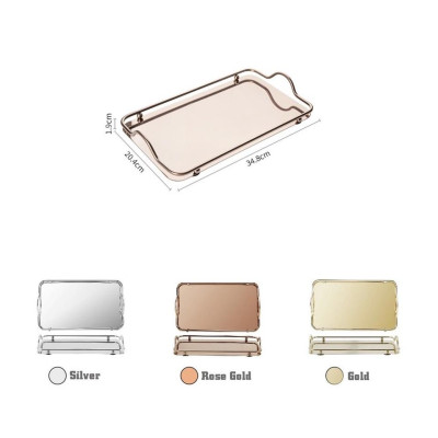 Khay kệ đựng ấm chén cốc tách ly bình nước bằng inox vàng hồng đẹp cao cấp chữ nhật 34x20cm