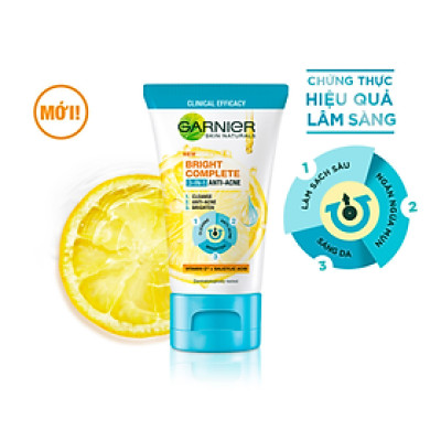 [GARNIER] Sữa Rửa Mặt 3 Trong 1 Giúp Ngăn Ngừa Mụn & Thông Thoáng Lỗ Chân Lông Bright Complete Anti-Acnes 50/90/100ml